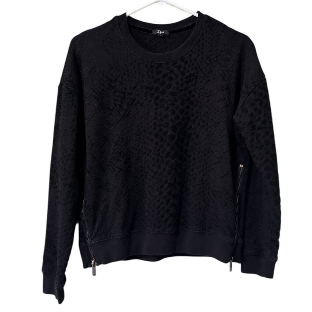 Rails Black Velvet Leopard Print Sweatshirt Crew Neck Side Zippers Size XS City